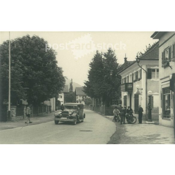 1930s. Germany. Village main street. Black and white original paper image, old photo. (2792477)