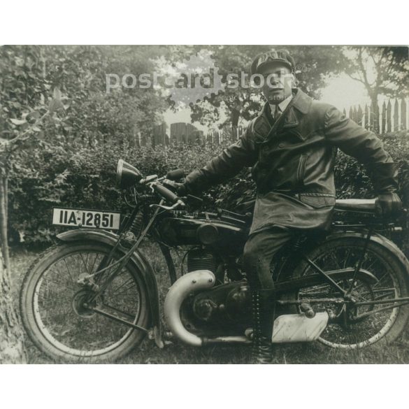 1930s. Germany. Country biker in leather clothes. Black and white original paper image, old photo. (2792485)