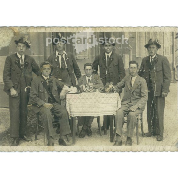 1930s. Germany. Alpine lads. Black and white original paper image, old photo. (2792487)