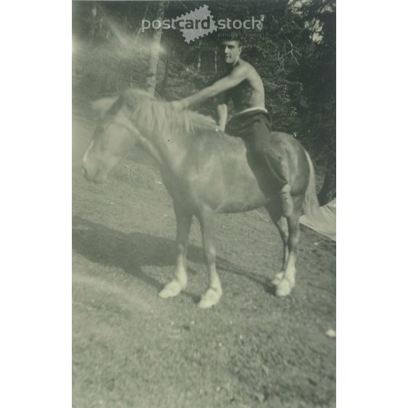 1960s. Germany. On horseback, somewhere in the Alps. Black and white original paper image, old photo. (2792490)