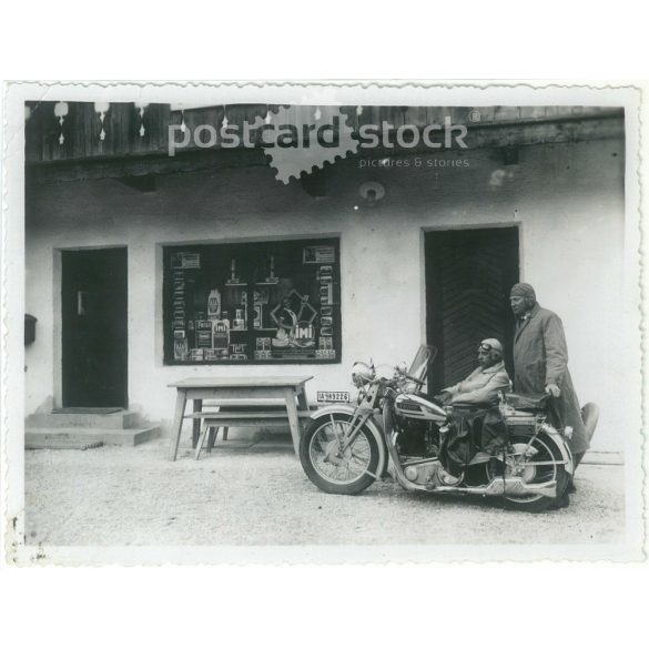 1933. Germany. Motorcyclists resting. Black and white original paper image, old photo. (2792495)