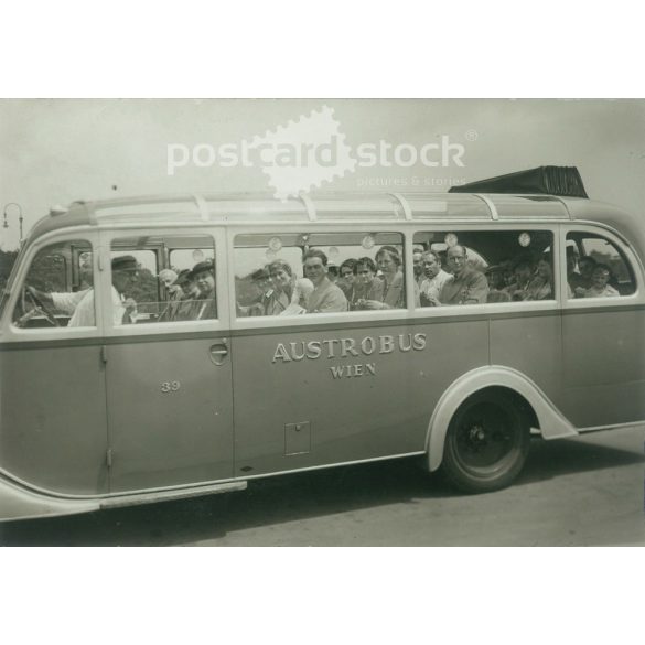 1938. Austria. Austro Bus Wien. Bus with passengers. Original paper image, old postcard, photo sheet. (2792497)