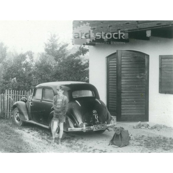 1940s. Germany. Ready to go on a trip. The creator of the picture and the identity of the people on it are unknown. Black and white original paper image, old photo. (2792521)