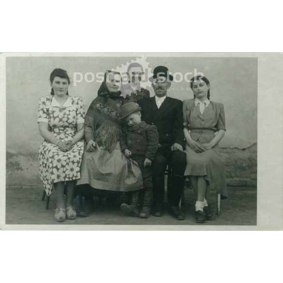 1950s. András Dudás and his family. Original paper image. Black and white old photo sheet, postcard. Its maker is unknown. (2792541)