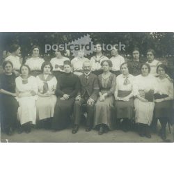   1930s. Girls class group photo. Original paper image. Black and white old photo sheet, postcard. Its maker is unknown. (2792542)