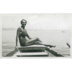   1950s. Balaton boating. Original paper image. Black and white old photo sheet, postcard. Its maker is unknown. (2792545)