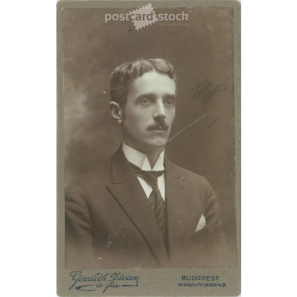 The work of the photography studio of István Goszleth and his son. Early 1900s, Versec, Serbia. Studio photo of a young man. Old photo, business card, CDV photo. (2792554)