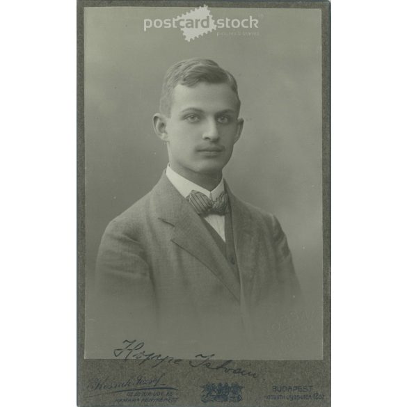 1912. Studio shot depicting István Hoppa. Produced by József Kossak’s photography studio. Old photo, business card, CDV photo. (2792555)