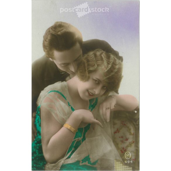 1920s. Romantic postcard. Original paper image. Old photo. Colored photo sheet, postcard. (2792564)