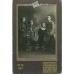   Early 1900s. Group photo of brothers. Zsigmondné Bienenfeld, photography studio, Budapest, Városliget. Old photo, original cabinet photo / hardback photo. (2792566)