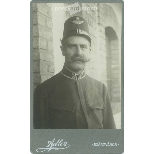 The work of Adler photography studio, Szászváros. 1900s, Transylvania. Photo of an elderly railway man. Old photo, business card, CDV photo. (2792572)