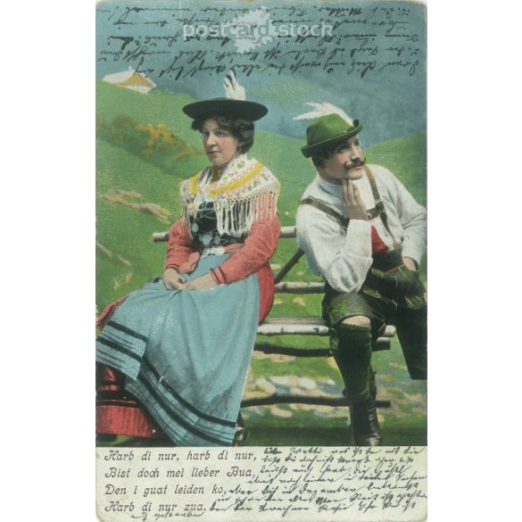 1908 – Romantic old postcard. Colored photo sheet reproduction, offset print. (2792592)