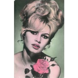   Brigitte Bardot is a French film star. Colored photo sheet reproduction, offset print. Old postcard. (2792612)