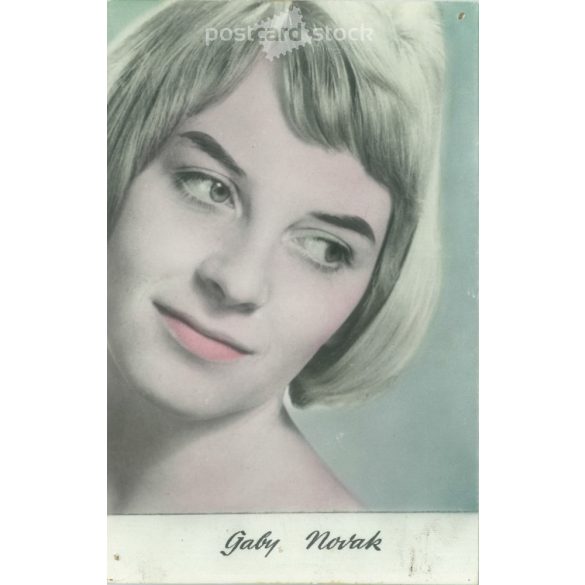 Gabi Novak is a Croatian pop and jazz singer. Original paper image. Old photo. Colored photo sheet, old postcard. (2792618)