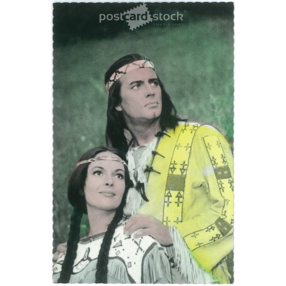 French actor Pierre Brice and German actress Karin Dor. Original paper image. Old photo. Colored photo sheet, old postcard. (2792635)