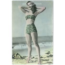   Beach shot from the 60s. Original paper image. Old photo. Colored photo sheet, old postcard. (2792638)