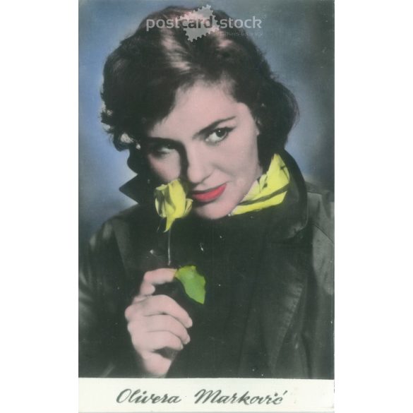 Olivera Markocic is a Yugoslav actress. Original paper image. Old photo. Colored photo sheet, old postcard. (2792639)