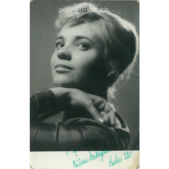 Autographed photo of Czech film actress Milena Zahrynowska. 1961. Original paper image. Old photo. (2792645)