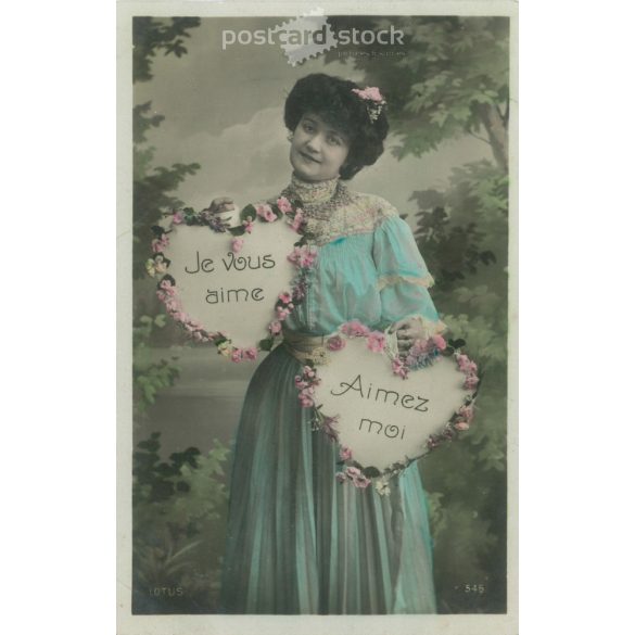 1907 – Romantic postcard. Original paper image. Old photo. Colored photo sheet, old postcard. (2792649)