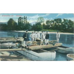   1915 – Bridge construction by pioneers. Photo on paper, reproduction of a colored photo, old postcard, print. (2792669)