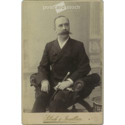   Late 1800s. Studio recording of an elegant gentleman with a walking stick. His identity is unknown. The photo was taken in the photography studio of Sébah et Joaillier, Constantinople. Original cabinet photo / hardback photo / old photo. (2792671)