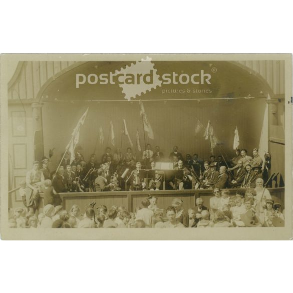 1920s. Brass band. Original paper image. Old photo. Black and white photo sheet, old postcard. (2792698)