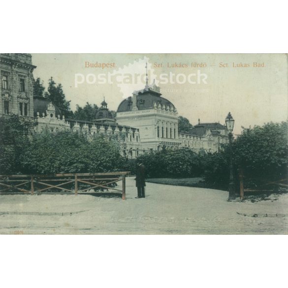 1910 – Lukács bath. Budapest. Original paper image. Old photo. Colored photo sheet, old postcard. (2792720)