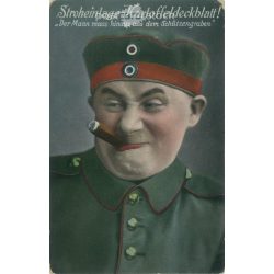   1916. Grotesque, cheerful postcard. Photo on paper, reproduction of a colored photo, old postcard, print. (2792731)