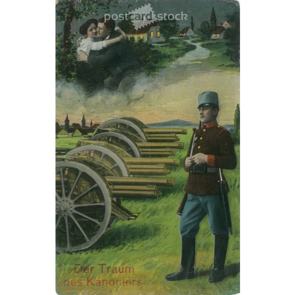 1912. Romantic military postcard. Paper picture, colored photo sheet, old postcard, print. (2792734)