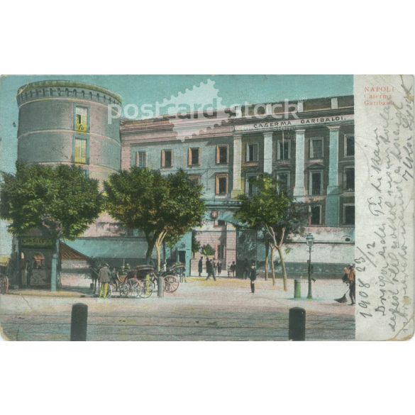 1908 – Garibaldi Barracks. Naples. Original paper image. Old photo. Colored photo sheet, old postcard. (2792741)