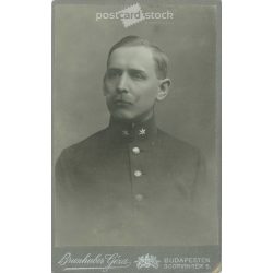   Circa 1900. Soldier Kázmér Pfeffermann, studio photo. The work of Géza Brunhuber’s photography studio. Budapest. Old photo, business card, CDV photo. (2792759)