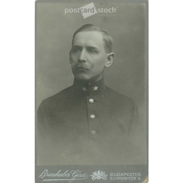 Circa 1900. Soldier Kázmér Pfeffermann, studio photo. The work of Géza Brunhuber’s photography studio. Budapest. Old photo, business card, CDV photo. (2792759)