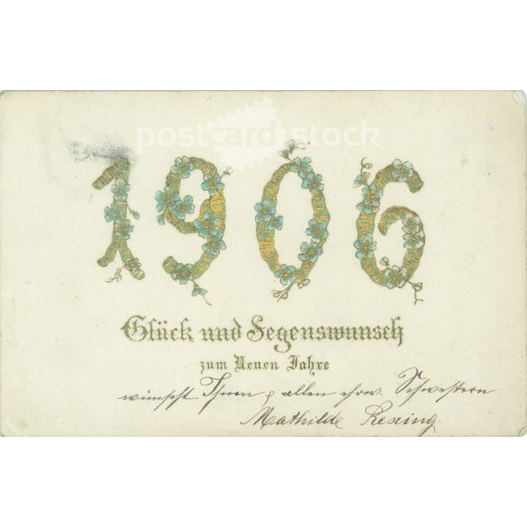 1906 – New Year’s greeting, old postcard, greeting card. Embossed, gilded, lithographed, unique graphics. (2792765)