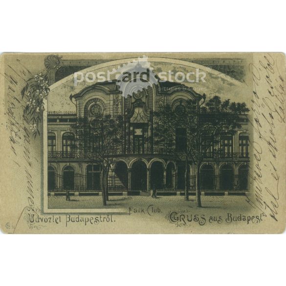 1900 – Greetings from Budapest. Park Club. Original paper image. Old photo. Black and white photo sheet, old postcard. (27925766)