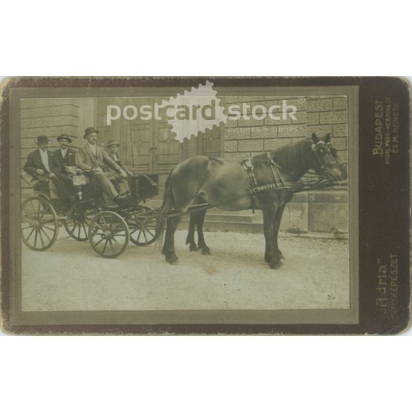 1910s. Men in horse-drawn carriages. The identity of the people in the picture is unknown. The picture was taken by Mátyás Breuer. Budapest. English Park, Hermina út. Old photo, original cabinet photo / hardback photo. (2792781)