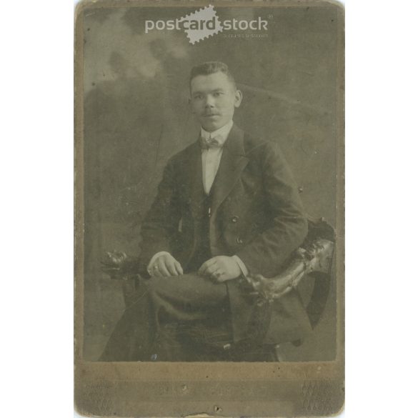 Early 1900s. Studio photo of a young man. The persons in the picture are unknown. The work of the photography studio of Lipót Ganz. Budapest. Old photo, original cabinet photo / hardback photo. (2792790)